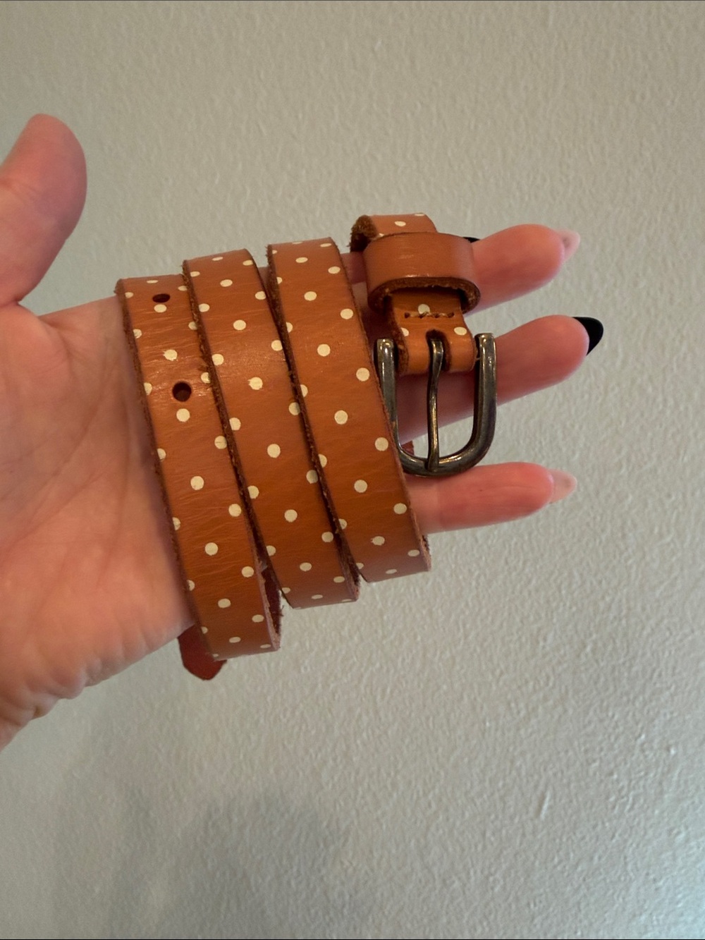 Anthropologie Tan Polka Dot Leather Belt